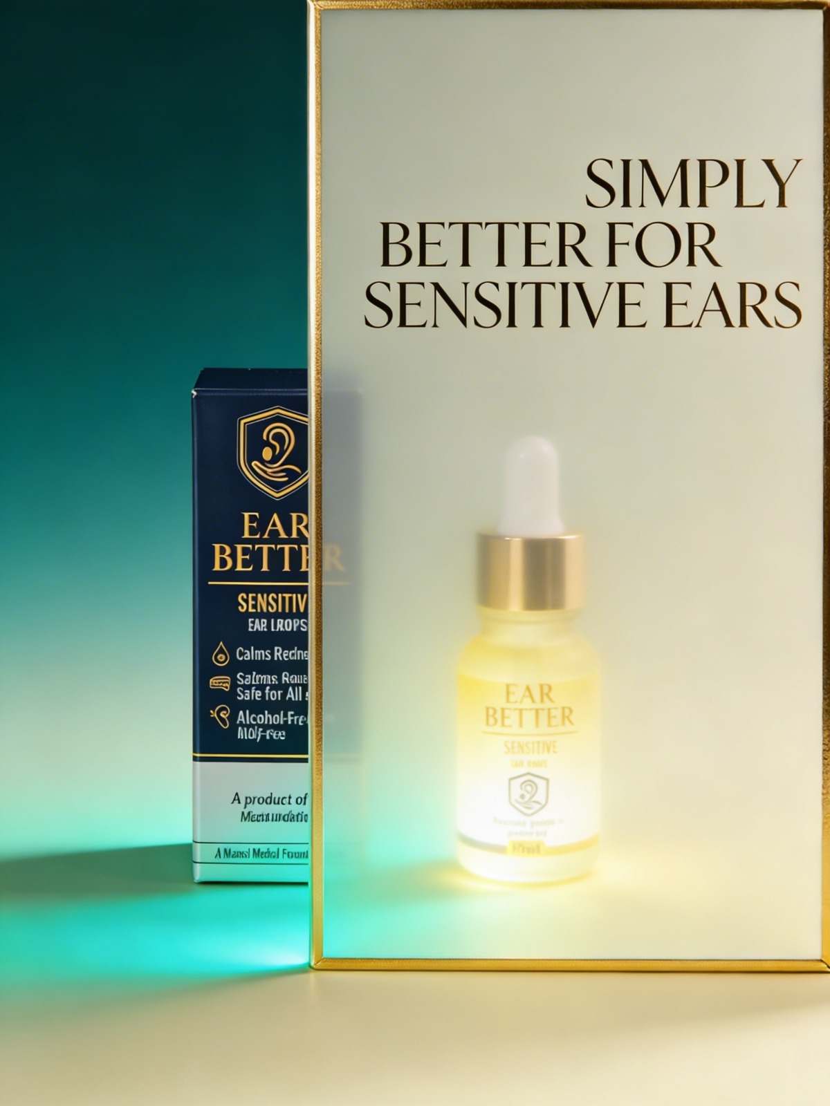 EAR BETTER product behind soft frosted glass styling